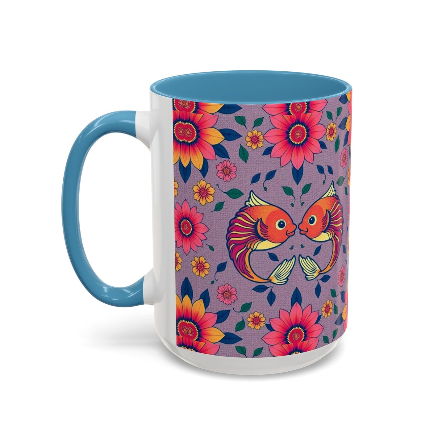 Accent Coffee Mug, Pisces, Zodiac v2, Flower Pattern, (11, 15oz)