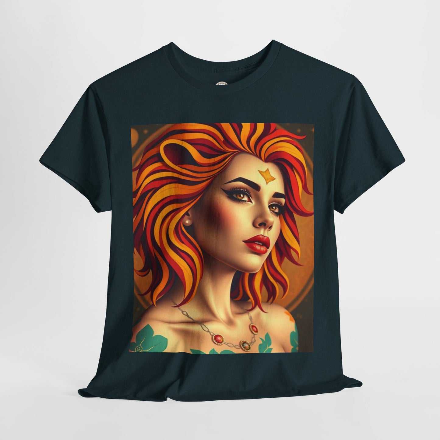 Unisex Heavy Cotton T-Shirt, Leo, Zodiac v3, Sexy Art