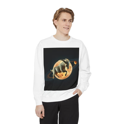 Garment-Dyed Sweatshirt, Unisex, Space Animal Design v1, Taurus