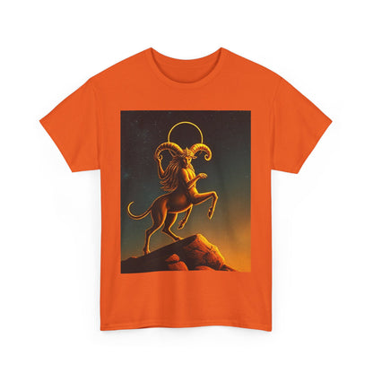 Unisex Heavy Cotton T-Shirt, Mountain Top 1v, Aries Zodiac Design