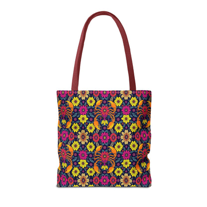 Tote Bag, (AOP), Scorpio, Zodiac v1, Flower Pattern