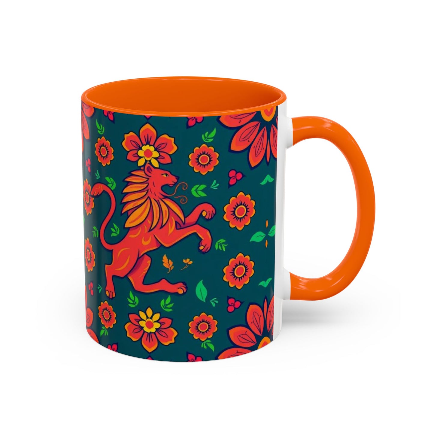 Accent Coffee Mug, Leo, Zodiac v1, Flower Pattern, (11, 15oz)