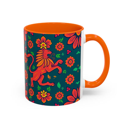 Accent Coffee Mug, Leo, Zodiac v1, Flower Pattern, (11, 15oz)