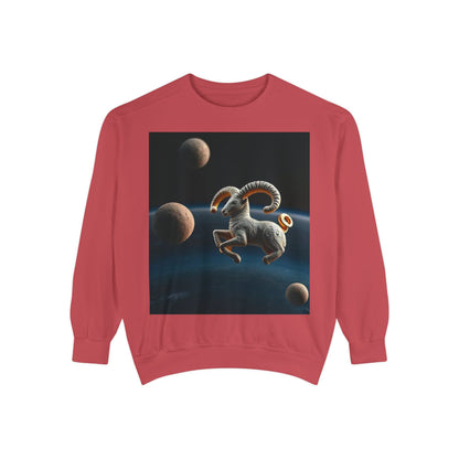 Garment-Dyed Sweatshirt, Unisex, Space Animal Design v1, Aries