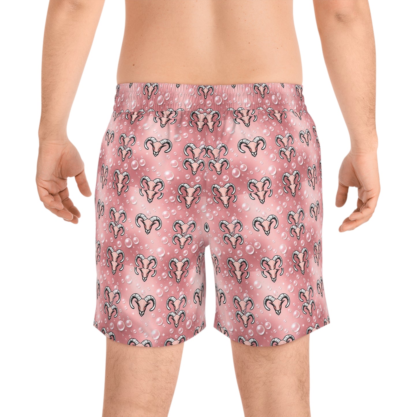 Men's Mid-Length Swim Shorts, (AOP), Aries, Zodiac v4, Bubble Pattern