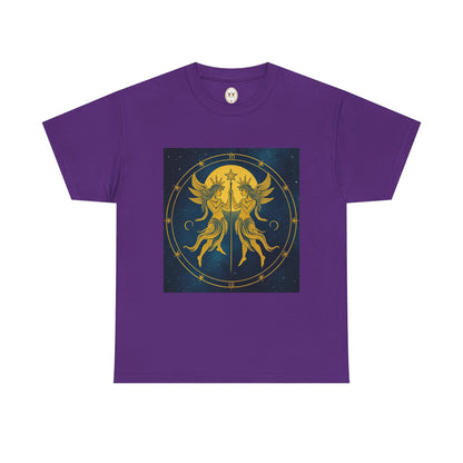 Unisex Heavy Cotton T-Shirt, Space Twins v3, Gemini Zodiac Design