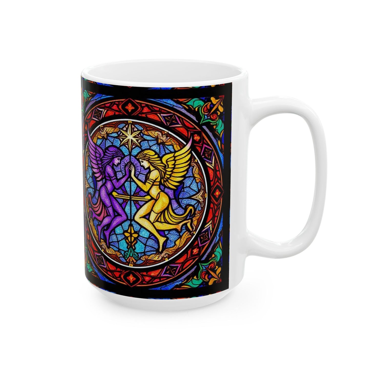 Ceramic Mug, (11oz, 15oz), Ceramic Coffee Mug, AOP, Glass Design v1, Gemini Zodiac