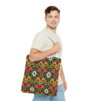 Tote Bag (AOP), Aries, Zodiac, Flower Pattern