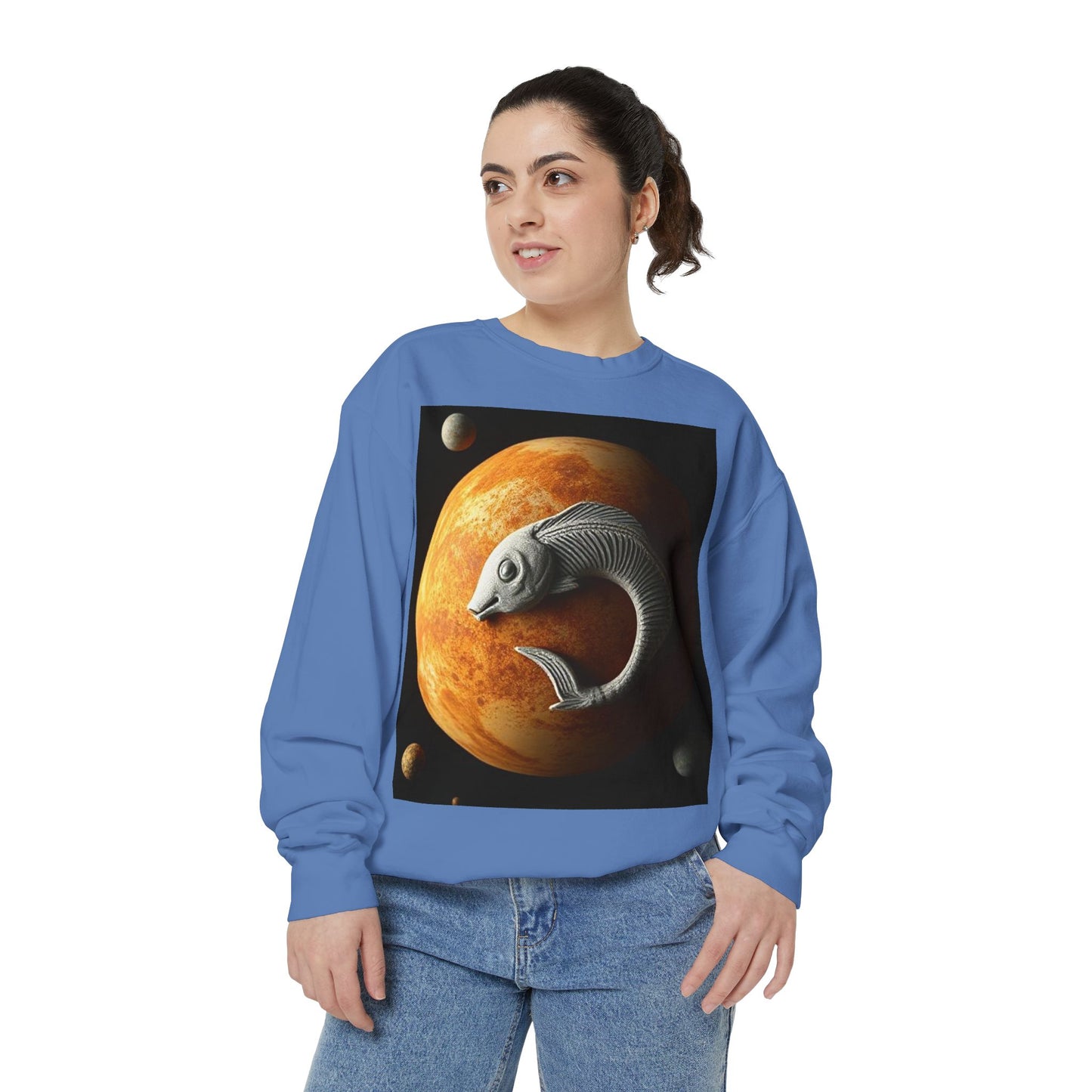 Garment-Dyed Sweatshirt, Unisex, Space Animal Design, Pisces