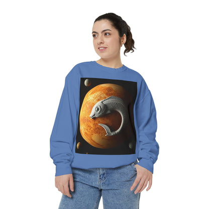 Garment-Dyed Sweatshirt, Unisex, Space Animal Design, Pisces