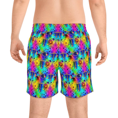 Men's Mid-Length Swim Shorts, (AOP), Libra, Zodiac v4, Bubble Pattern