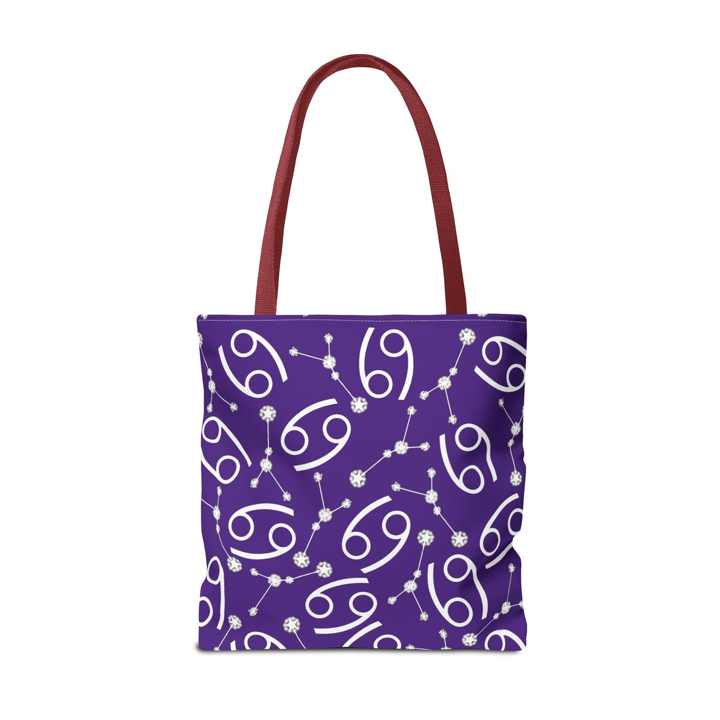 Tote Bag, Cancer Zodiac Sign, AOP, (Purple, White)
