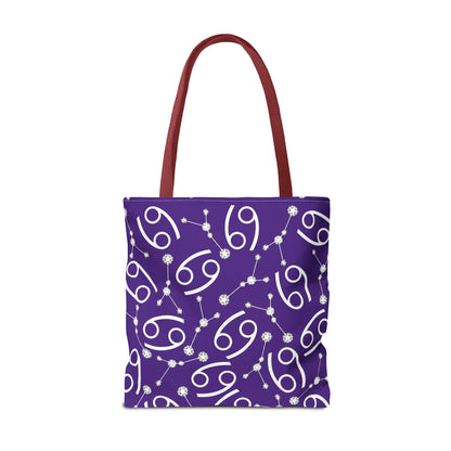 Tote Bag, Cancer Zodiac Sign, AOP, (Purple, White)