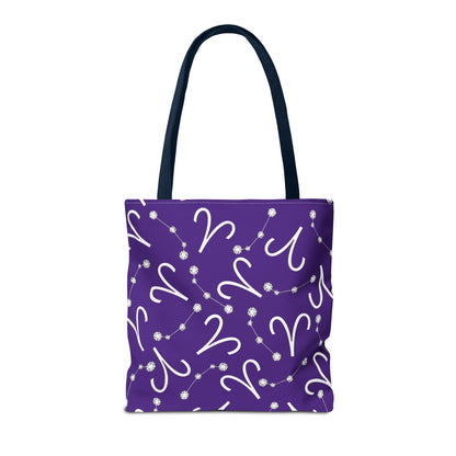 Tote Bag, Aries Zodiac Sign, AOP, (Purple, White)