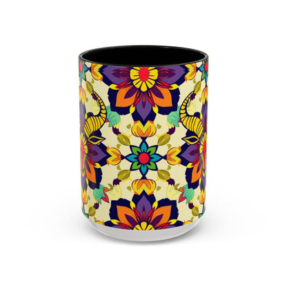 Accent Coffee Mug, Taurus, Zodiac v3. Flower Pattern, (11, 15oz)