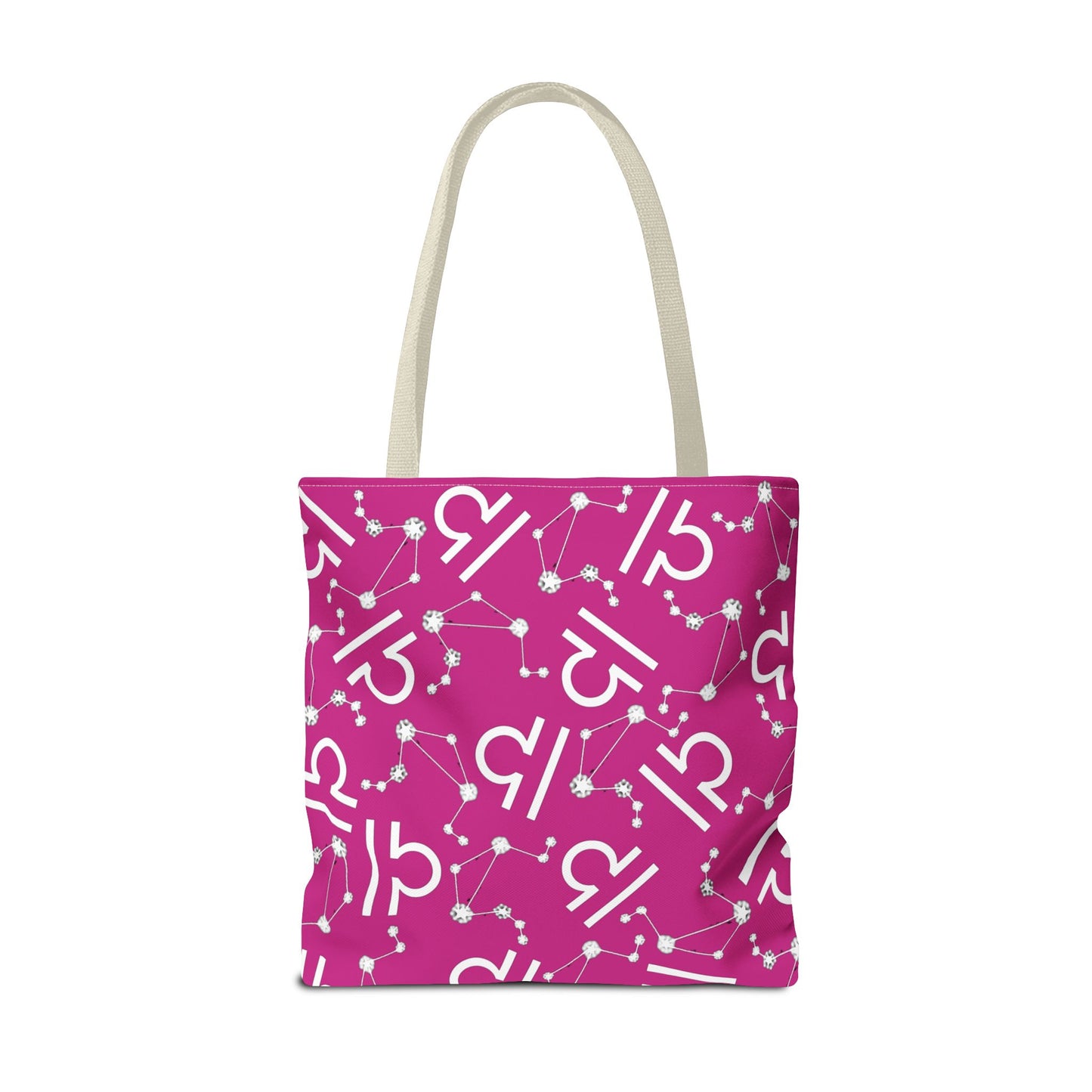 Tote Bag, Libra Zodiac Sign, AOP, (Pink, White)