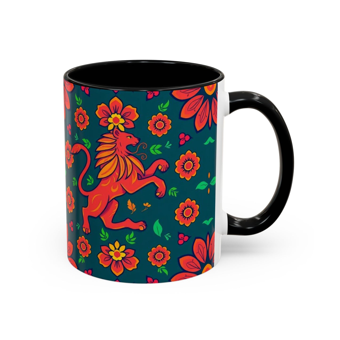 Accent Coffee Mug, Leo, Zodiac v1, Flower Pattern, (11, 15oz)