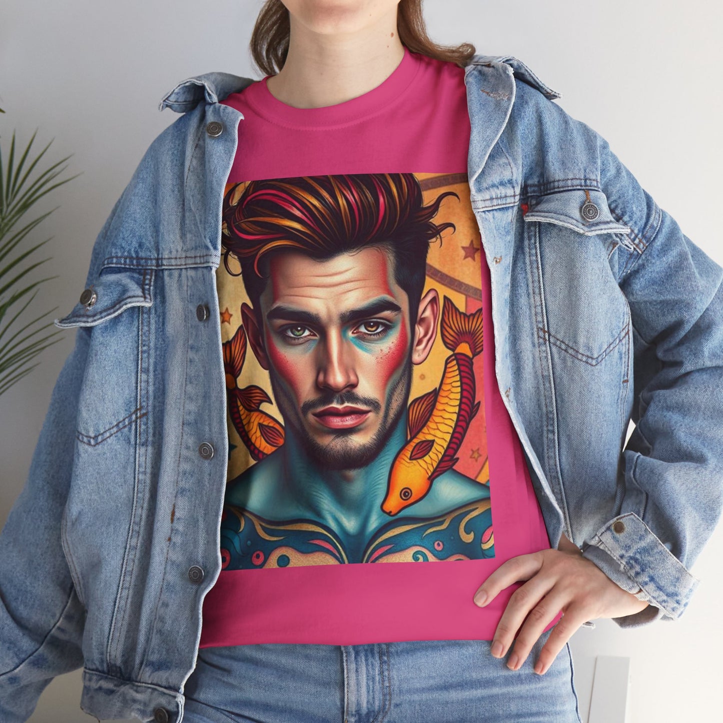 Unisex Heavy Cotton T-Shirt, Pisces, Zodiac v2, Sexy Art