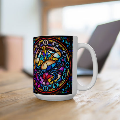 Ceramic Mug, (11oz, 15oz), Ceramic Coffee Mug, AOP, Glass Design v1, Cancer Zodiac