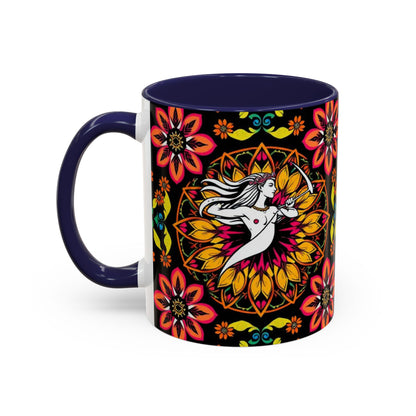 Accent Coffee Mug, Sagittarius, Zodiac v2. Flower Pattern, (11, 15oz)