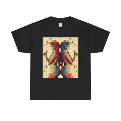 Unisex Heavy Cotton T-Shirt, Gemini, Zodiac v4, Sexy Art