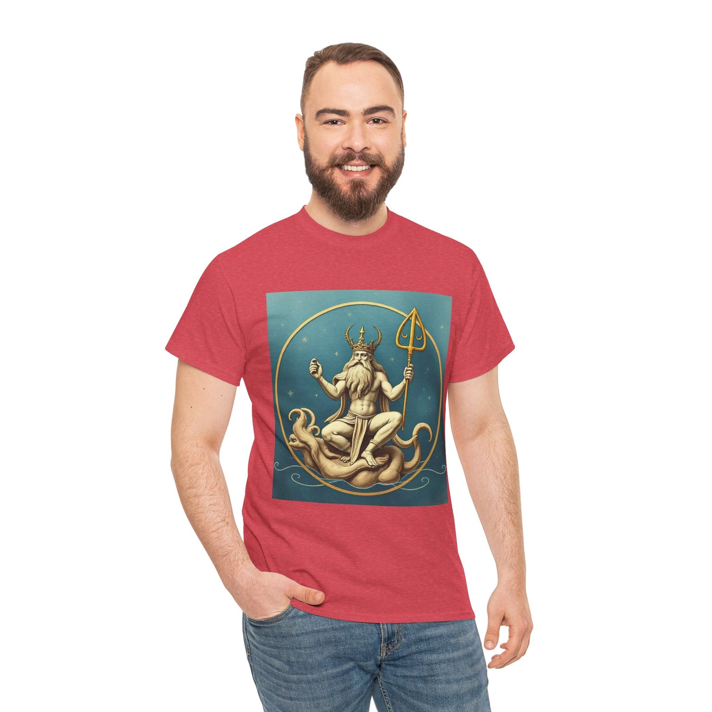 Unisex Heavy Cotton T-Shirt, Aquarius God 2v, Zodiac Design
