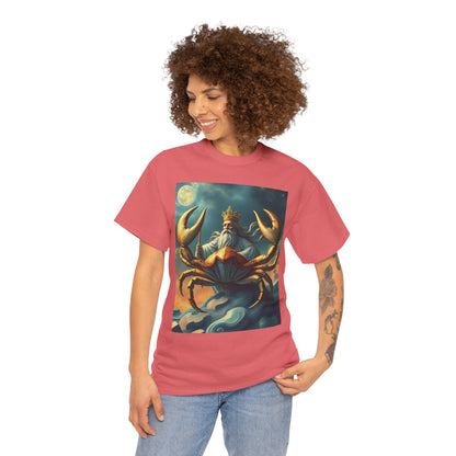 Unisex Heavy Cotton T-Shirt, Crustacean King v1, Cancer Zodiac Design
