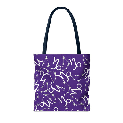 Tote Bag, Capricorn Zodiac Sign, AOP, (Purple, White)