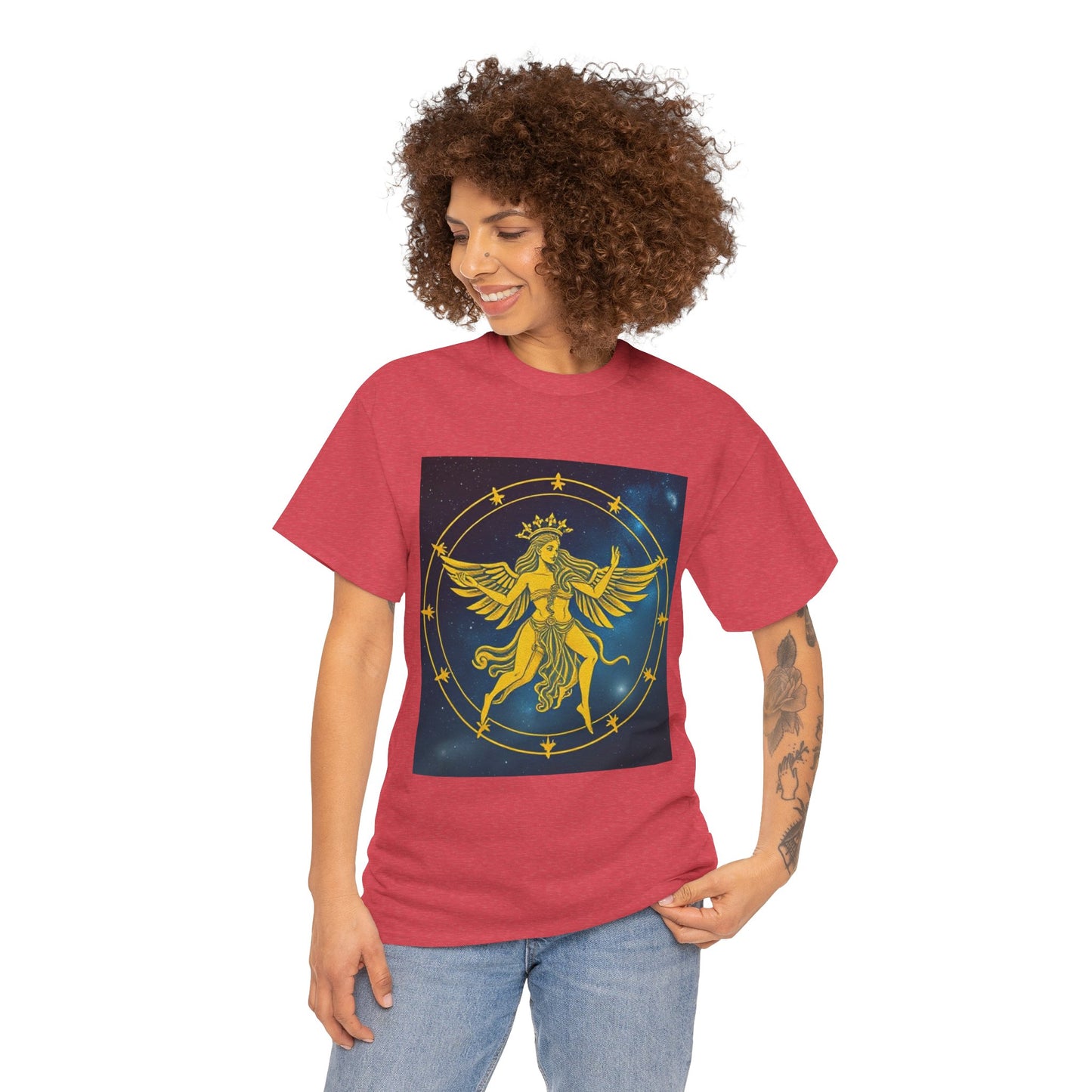 Unisex Heavy Cotton T-Shirt, Twin Angel v3, Gemini Zodiac Design