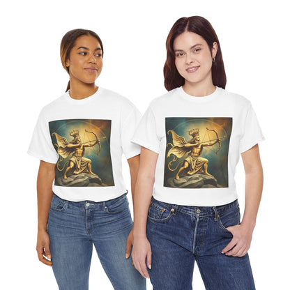 Unisex Heavy Cotton T-Shirt, Sagittarius King, Bow & Arrow v1, Zodiac Design