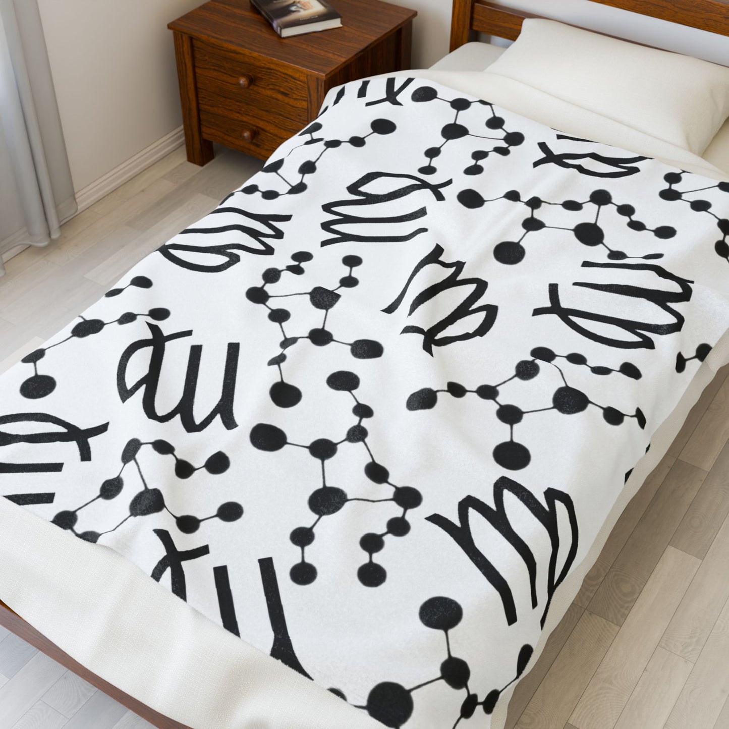 Velveteen Plush Blanket, Virgo Zodiac Sign, Constellation & Symbol, White, 100% polyester