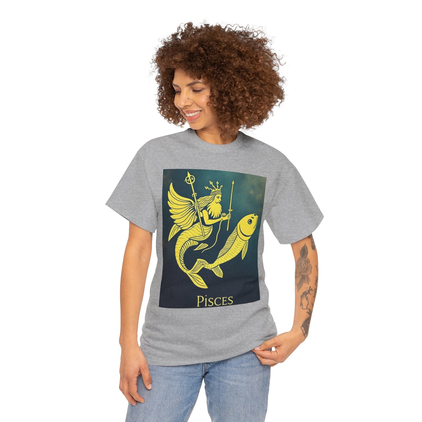 Unisex Heavy Cotton T-Shirt, Pisces Quuen v1, Zodiac Design
