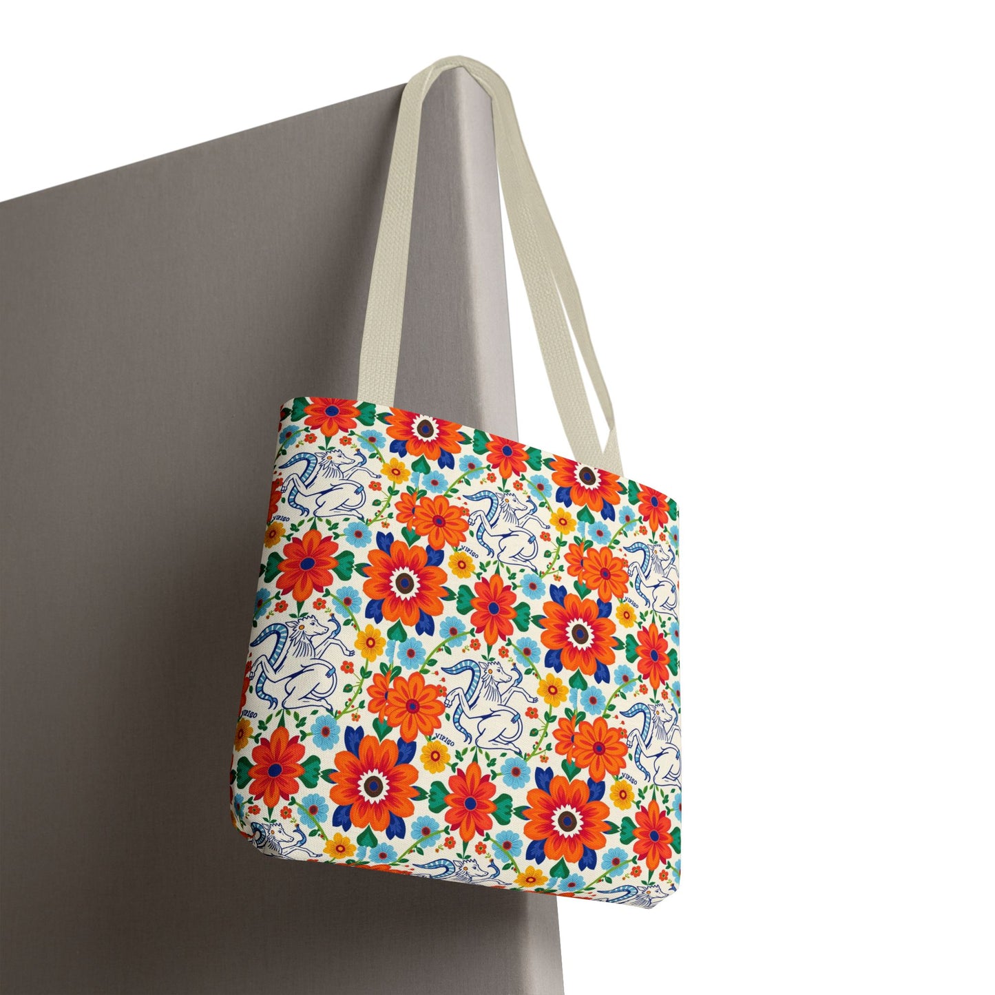 Tote Bag, (AOP), Virgo, Zodiac v1, Flower Pattern
