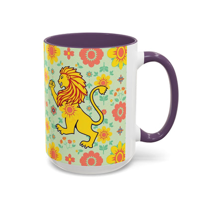 Accent Coffee Mug, Leo, Zodiac v2, Flower Pattern, (11, 15oz)