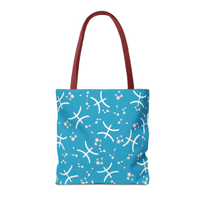 Tote Bag, Pisces Zodiac Sign, AOP, (Turquoise, White)