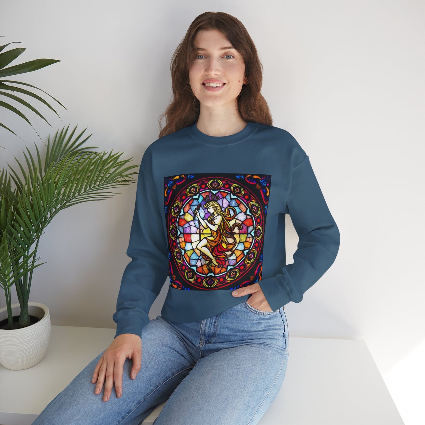 Unisex Heavy Blend™ Crewneck Sweatshirt, Glass, Virgo Zodiac Design