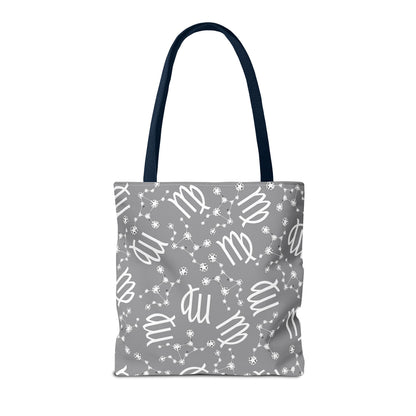 Tote Bag, Virgo Zodiac Sign, AOP, (Grey, White)