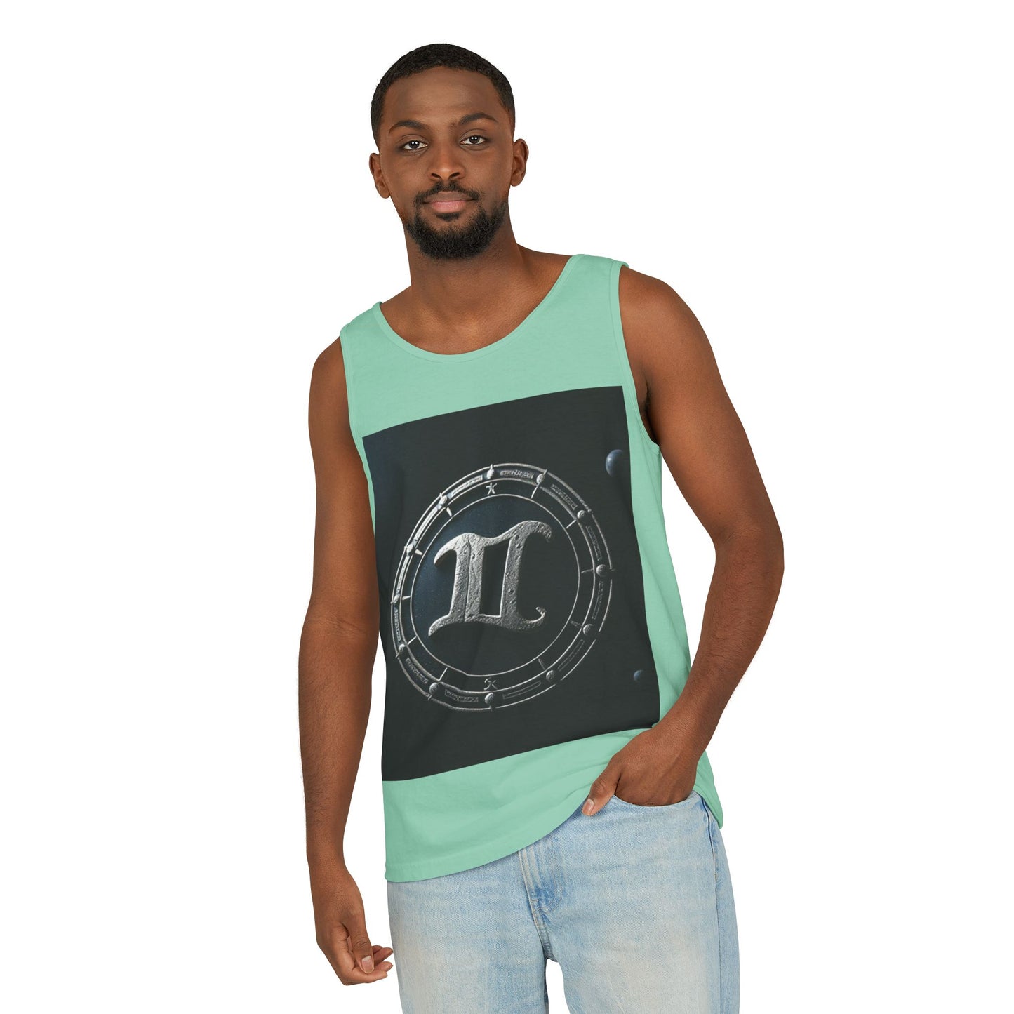 Unisex Garment-Dyed, Tank Top, Gemini Design, Space Symbol v1, 100% US cotton