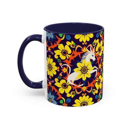 Accent Coffee Mug, Aquarius, Zodiac v1, Flower Pattern, (11, 15oz)