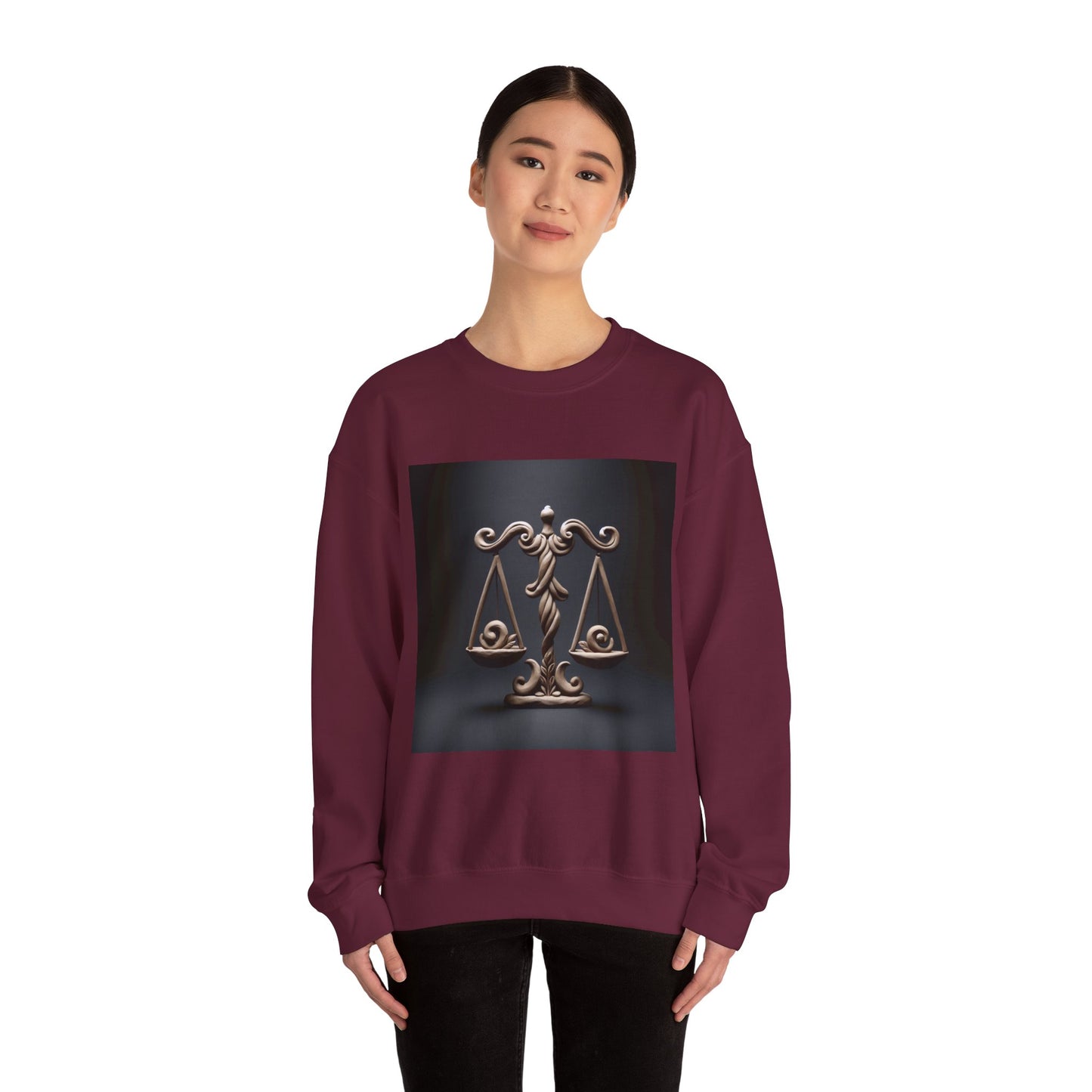 Unisex Heavy Blend™ Crewneck Sweatshirt, Brown Scale, Libra Zodiac Design