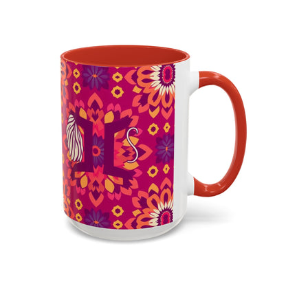 Accent Coffee Mug, Gemini, Zodiac v1, Flower Pattern, (11, 15oz)