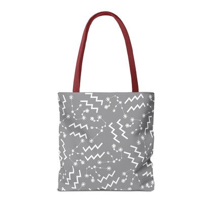 Tote Bag, Aquarius Zodiac Sign, AOP, (Grey, White)