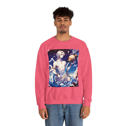 Unisex Heavy Blend™ Crewneck Sweatshirt, Anime Aqua God, Aquarius Zodiac Design