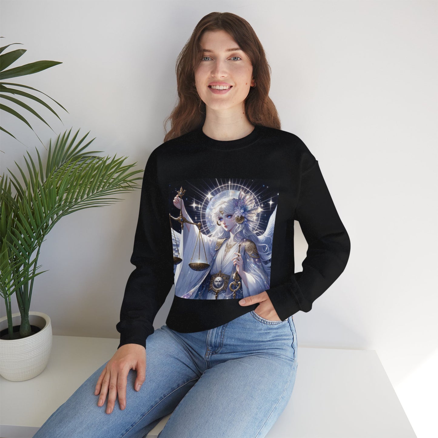 Unisex Heavy Blend™ Crewneck Sweatshirt,anime angel, Libra Zodiac Design