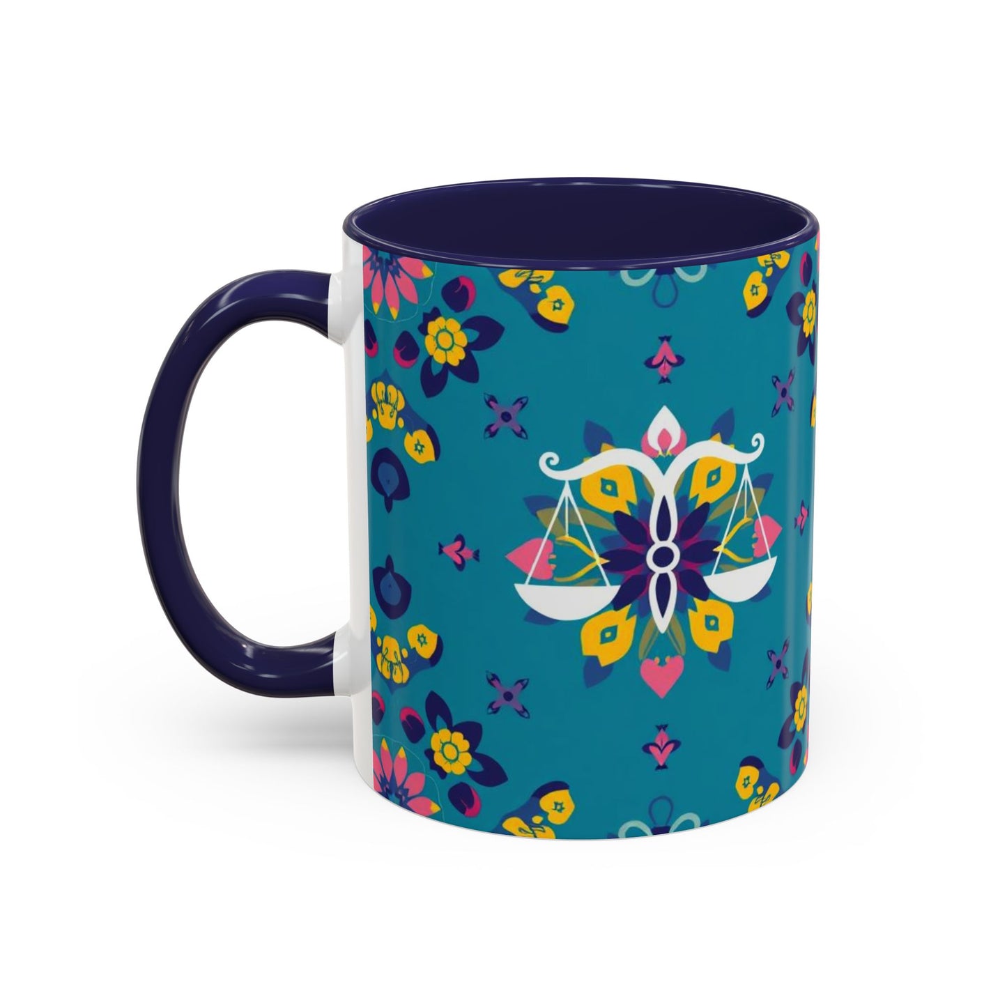 Accent Coffee Mug, Libra, Zodiac v2, Flower Pattern, (11, 15oz)