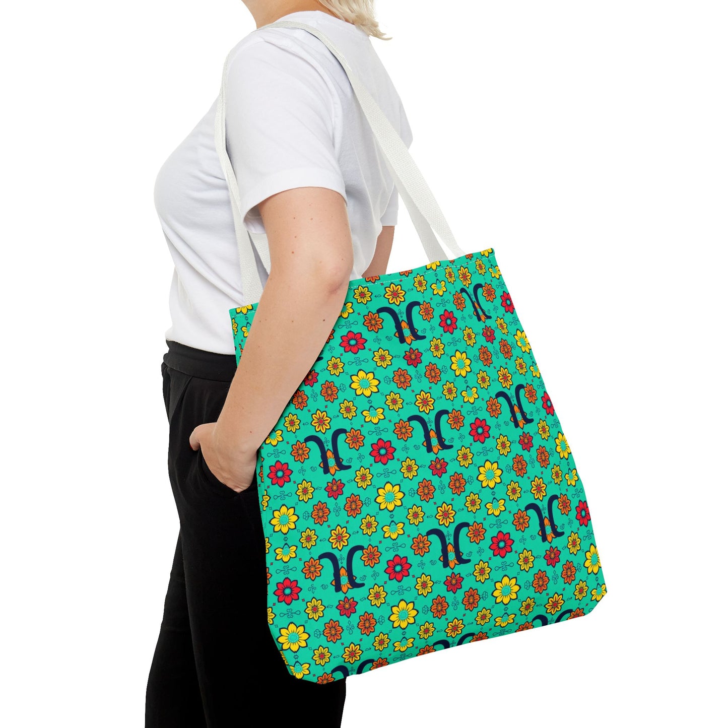 Tote Bag, (AOP), Aquarius, Zodiac, Flower Pattern