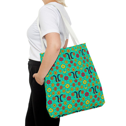 Tote Bag, (AOP), Aquarius, Zodiac, Flower Pattern