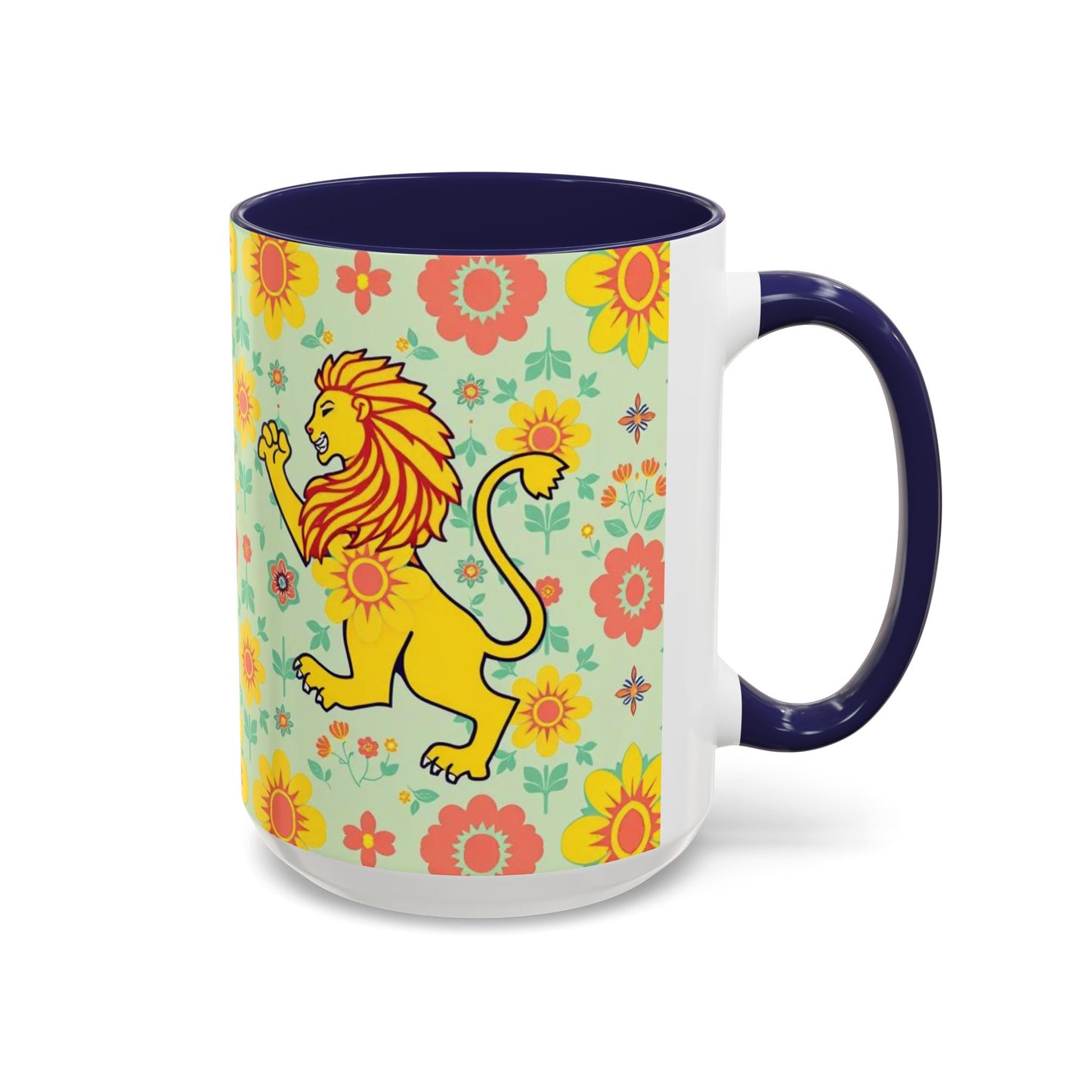 Accent Coffee Mug, Leo, Zodiac v2, Flower Pattern, (11, 15oz)