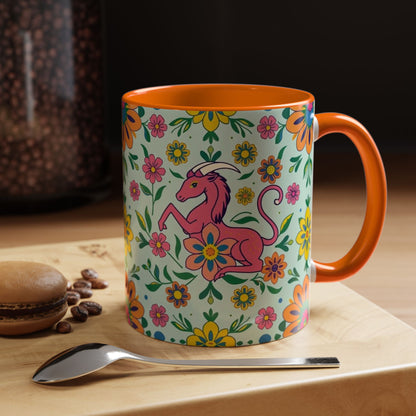 Accent Coffee Mug, Aquarius, Zodiac, Flower Pattern, (11, 15oz)
