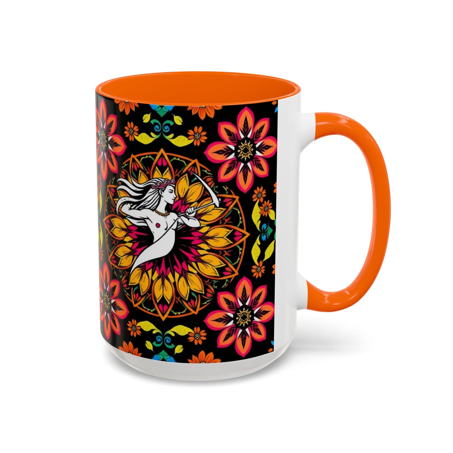 Accent Coffee Mug, Sagittarius, Zodiac v2. Flower Pattern, (11, 15oz)